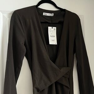 Zara Deep V Mocha Midi Dress